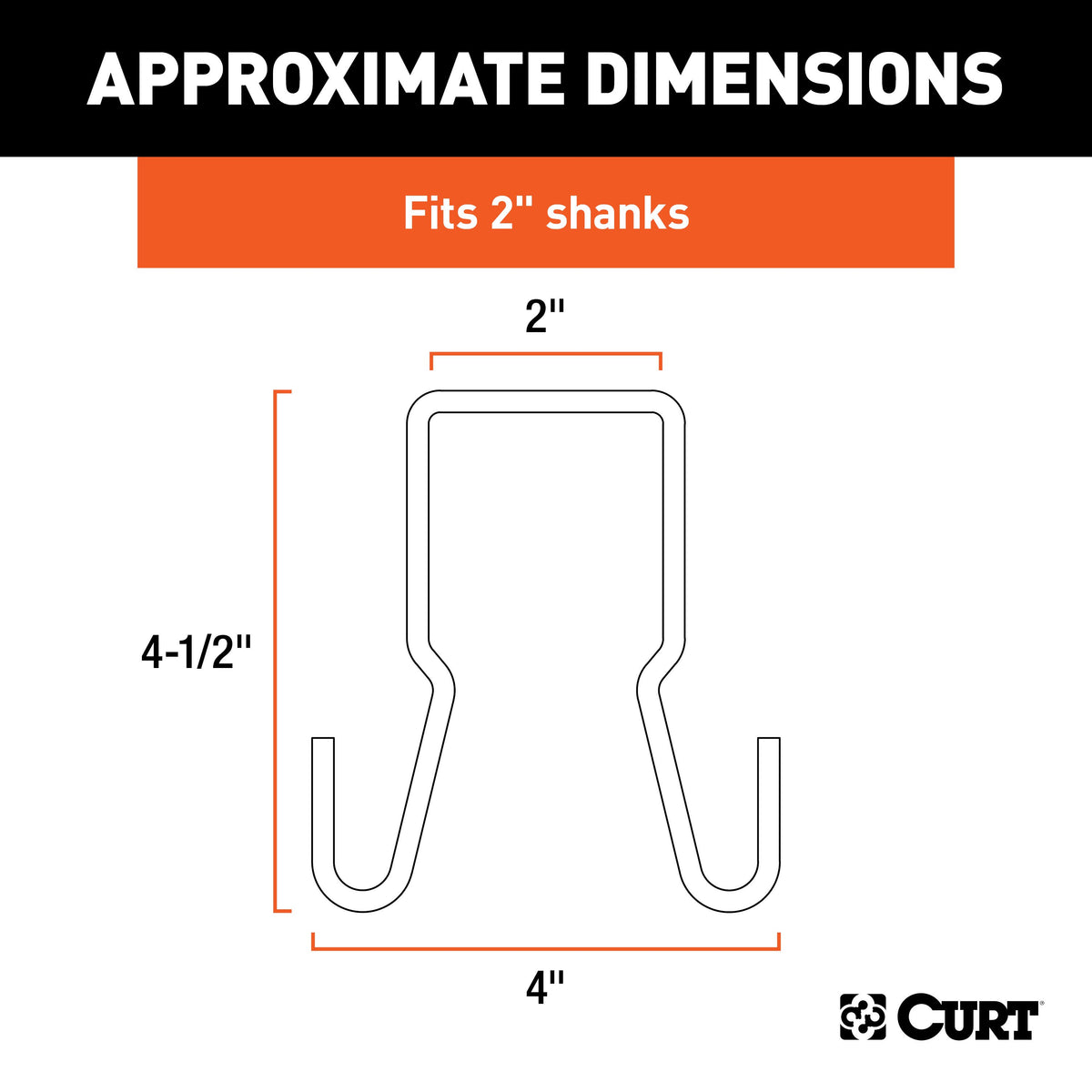 CURT 45807 Trailer Safety Chain Holder Bracket for 2-inch Shank, Clip-On Stainless Steel Hanger Hooks