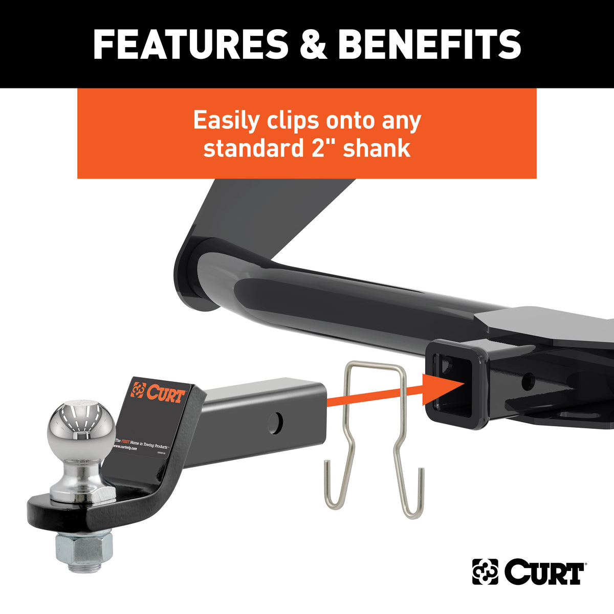 CURT 45807 Trailer Safety Chain Holder Bracket for 2-inch Shank, Clip-On Stainless Steel Hanger Hooks