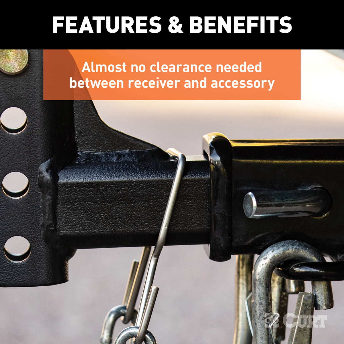CURT 45807 Trailer Safety Chain Holder Bracket for 2-inch Shank, Clip-On Stainless Steel Hanger Hooks