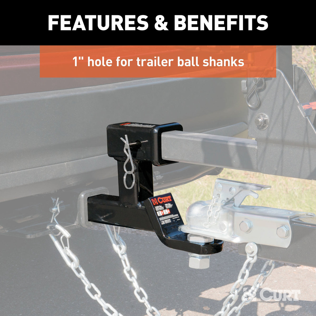 CURT 45810 Trailer Hitch Ball Mount, 2-Inch Receivers, 7,500 lbs, 1-Inch Hole, 2-In Drop