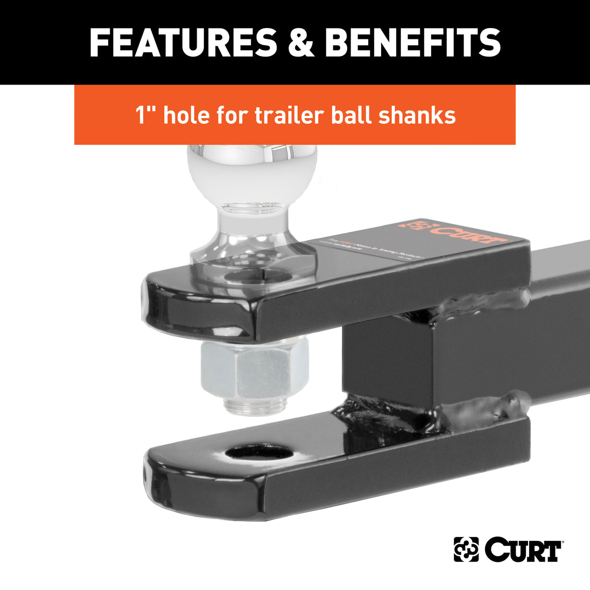 CURT 45821 Clevis Pin Hitch Ball Mount, Fits 2-Inch Receiver, 6,000 lbs, 1-Inch Hole