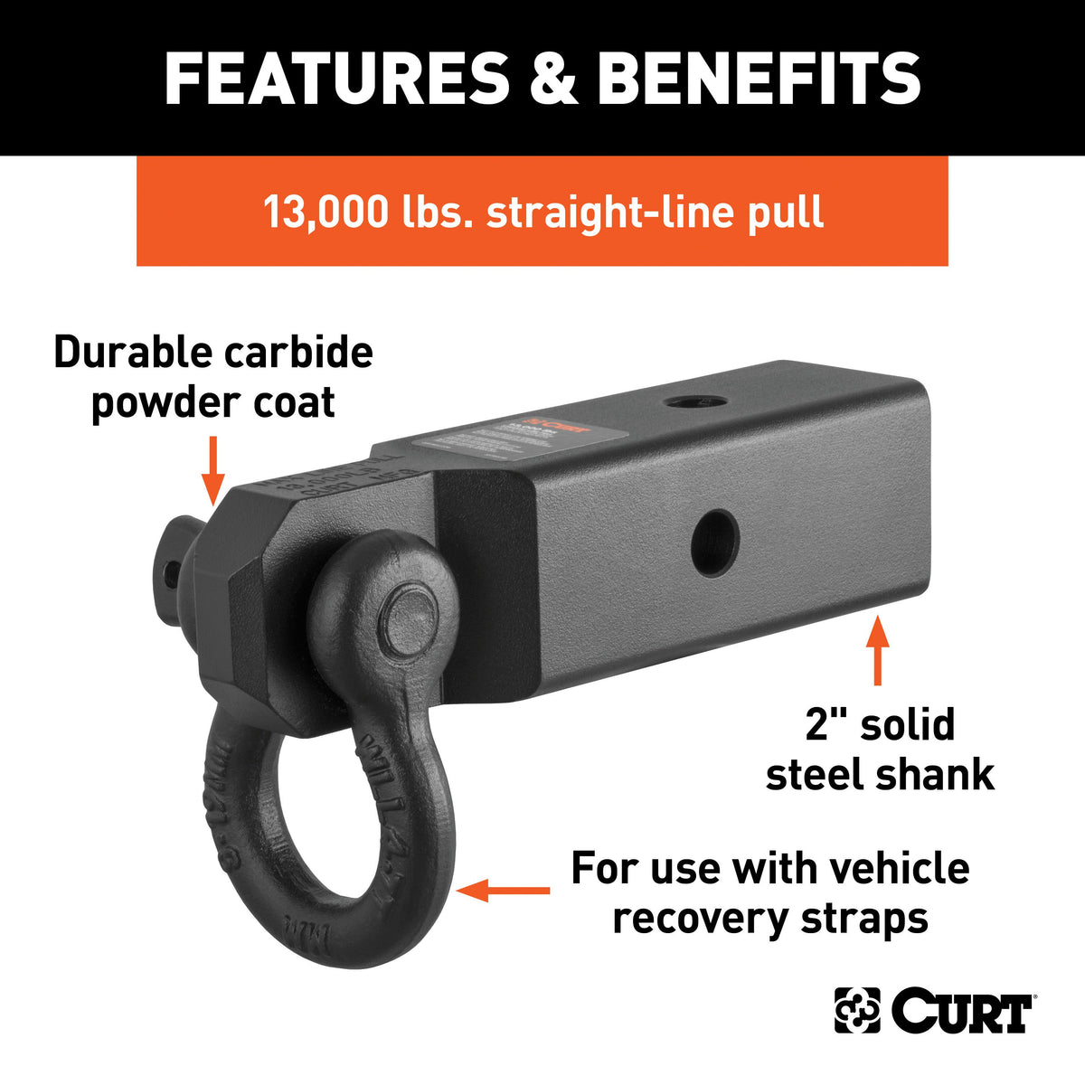 CURT 45831 D-Ring Shackle Mount Trailer Hitch, Fits 2-1/2-Inch Receiver, 13,000 lbs