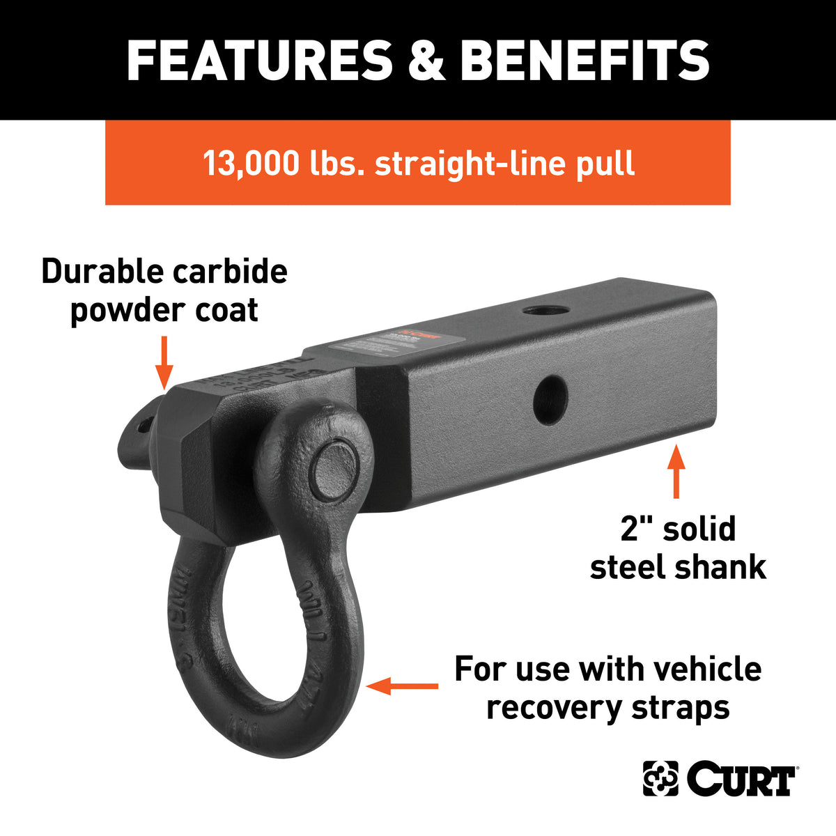 CURT 45832 D-Ring Shackle Mount Trailer Hitch, Fits 2-Inch Receiver, 13,000 lbs