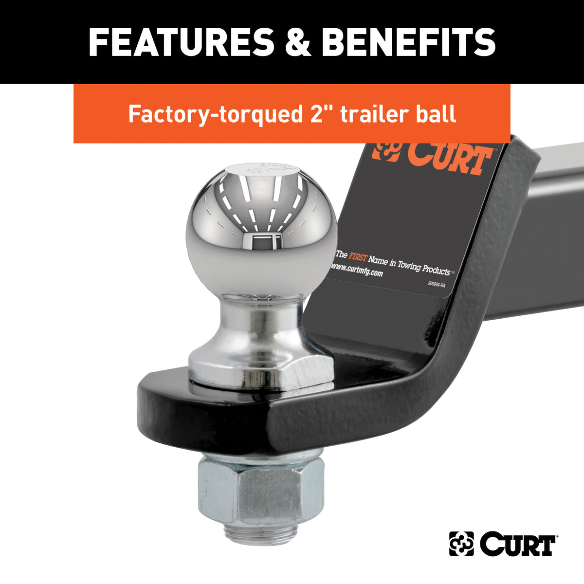 CURT 45836 Trailer Hitch Mount with 2-Inch Ball & Pin, Imported, Fits 2-In Receiver, 7,500 lbs, 2" Drop