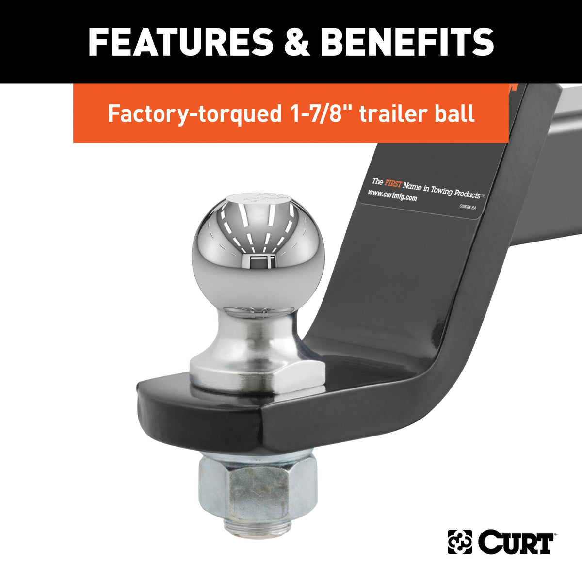 CURT 45855 Trailer Hitch Mount with 1-7/8-Inch Ball & Pin, Imported, Fits 2-Inch Receiver, 3,500 lbs, 4-Inch Drop