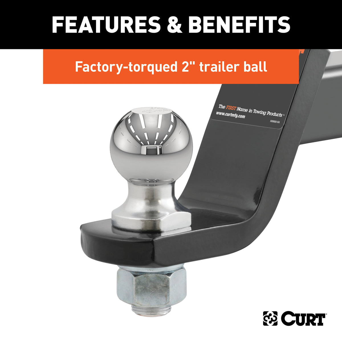 CURT 45856 Trailer Hitch Mount with 2-Inch Ball & Pin, Imported, Fits 2-In Receiver, 7,500 lbs, 4-Inch Drop