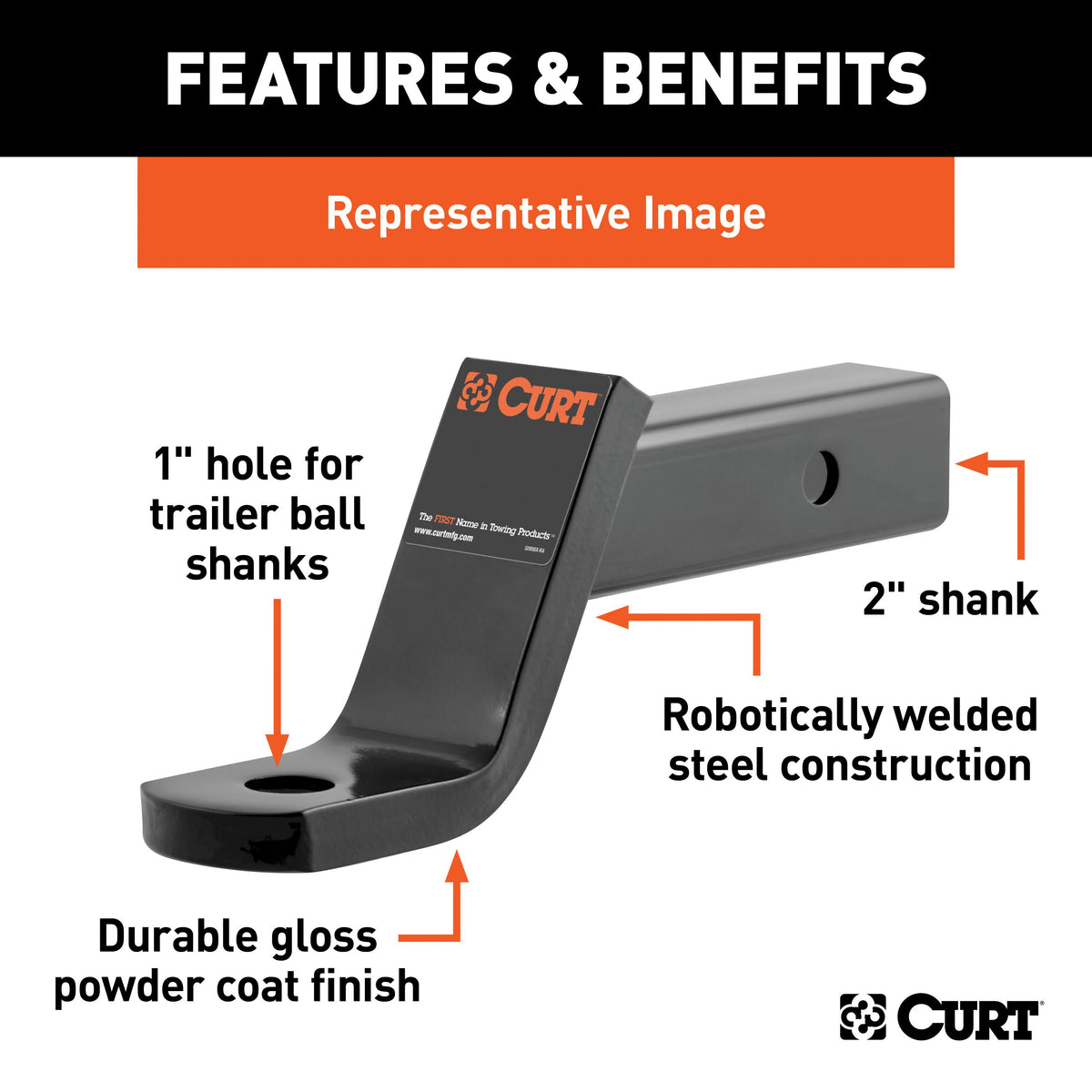 CURT 45880 Class 3 Trailer Hitch Ball Mount, Imported, Fits 2-Inch Receiver, 7,500 lbs, 1-Inch Hole, 6-Inch Drop