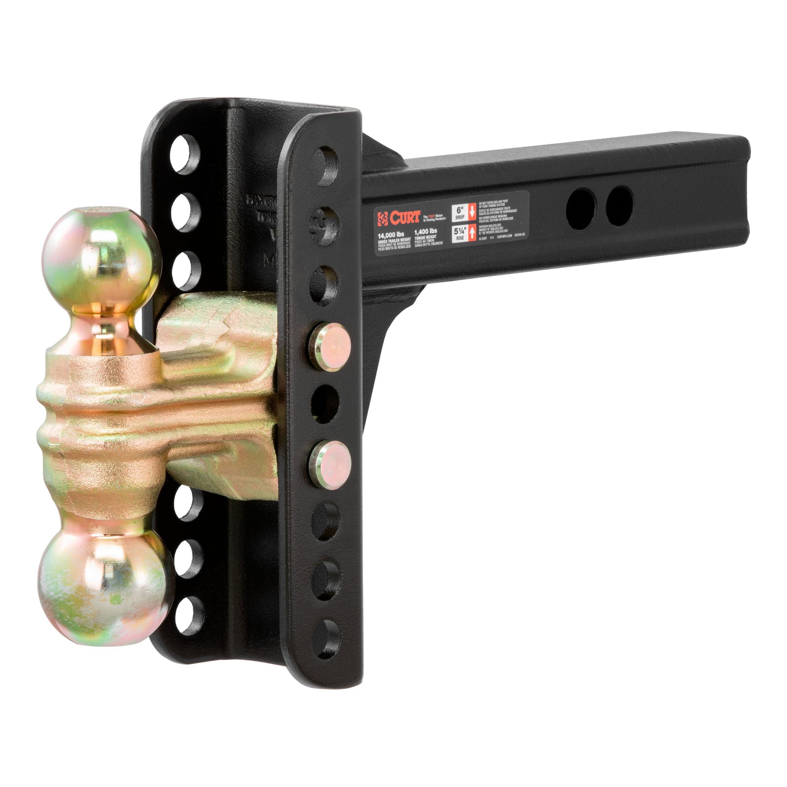 CURT 45900 Adjustable Trailer Hitch Ball Mount, 2-Inch Receiver, 6-Inch Drop, 2 and 2-5/16-Inch Balls, 14,000 lbs