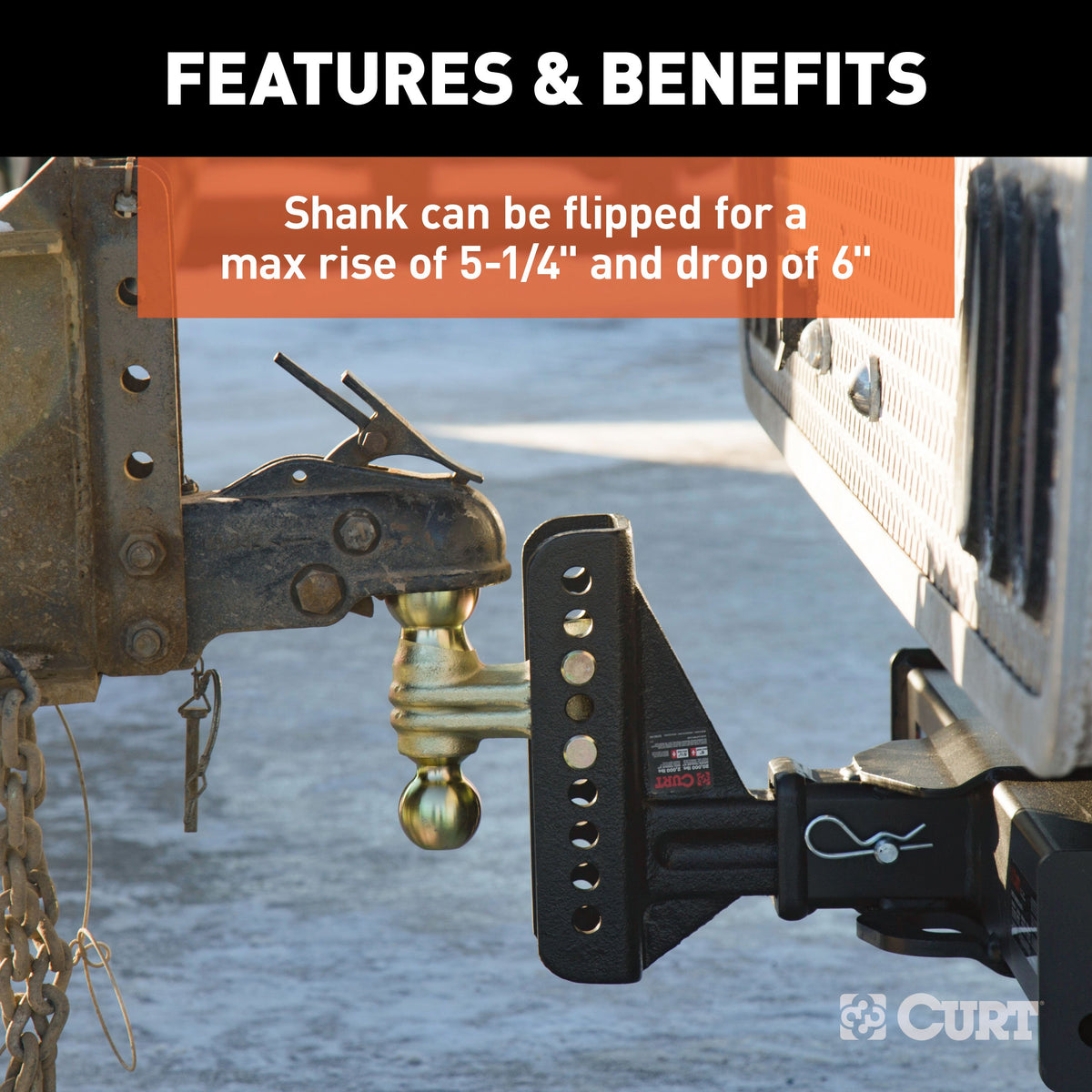 CURT 45902 Adjustable Trailer Hitch Ball Mount, 2-1/2-Inch Receiver, 6-Inch Drop, 2 and 2-5/16-Inch Balls, 20,000 lbs