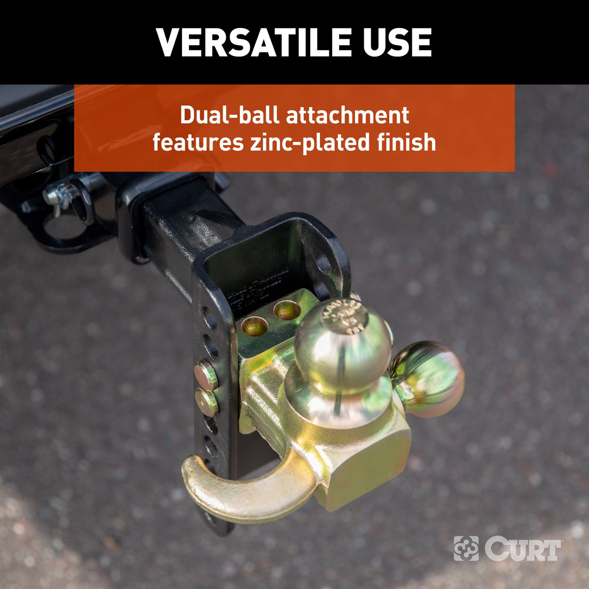CURT 45904 Adjustable Trailer Hitch Ball Mount, Tow Hook Step, 2-Inch Receiver, 6-Inch Drop, 2 and 2-5/16-Inch Balls, 14,000 lbs