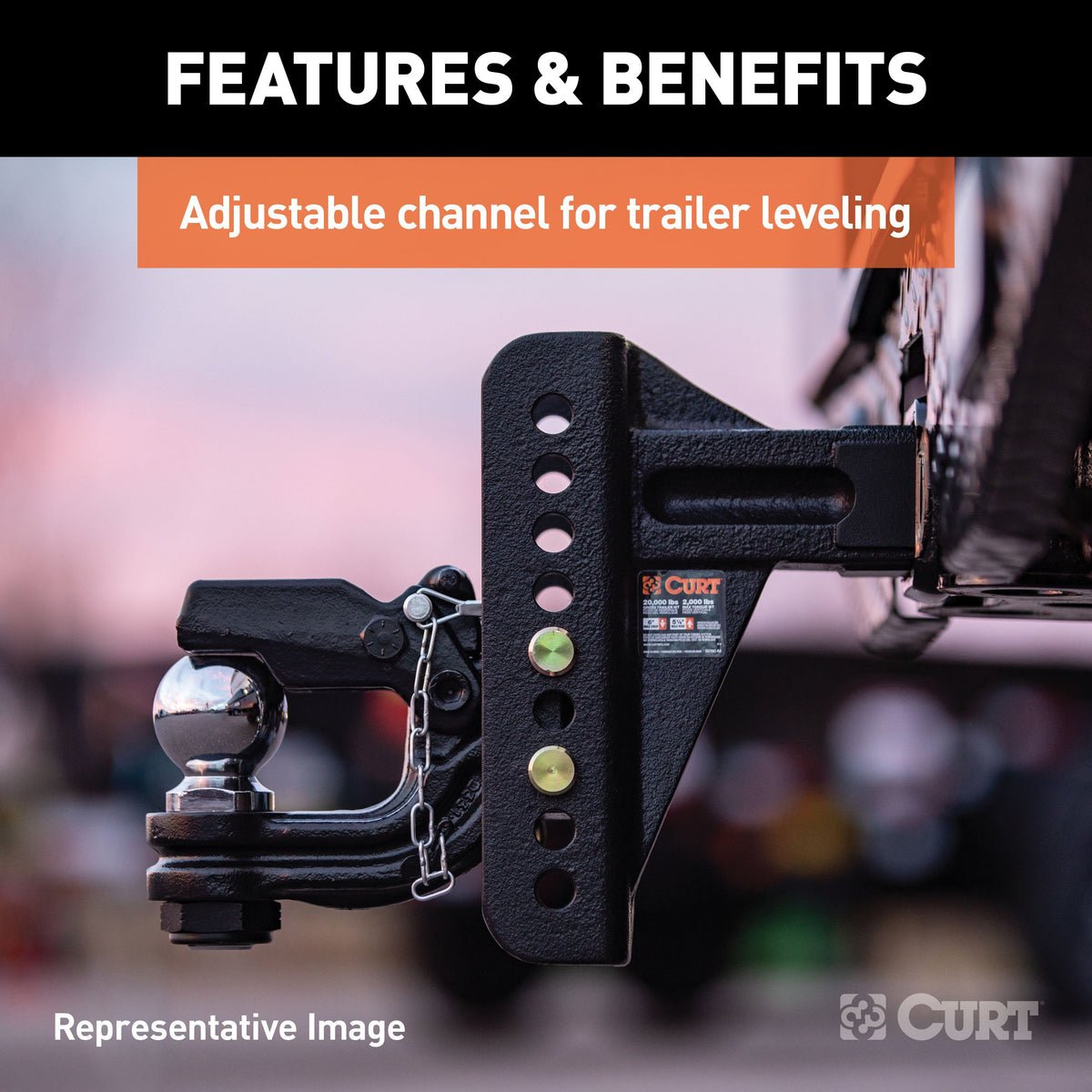 CURT 45907 Adjustable Pintle Hitch Combination, 2-Inch Receiver, 6-Inch Drop, 2-5/16-Inch Ball, 13,000 lbs