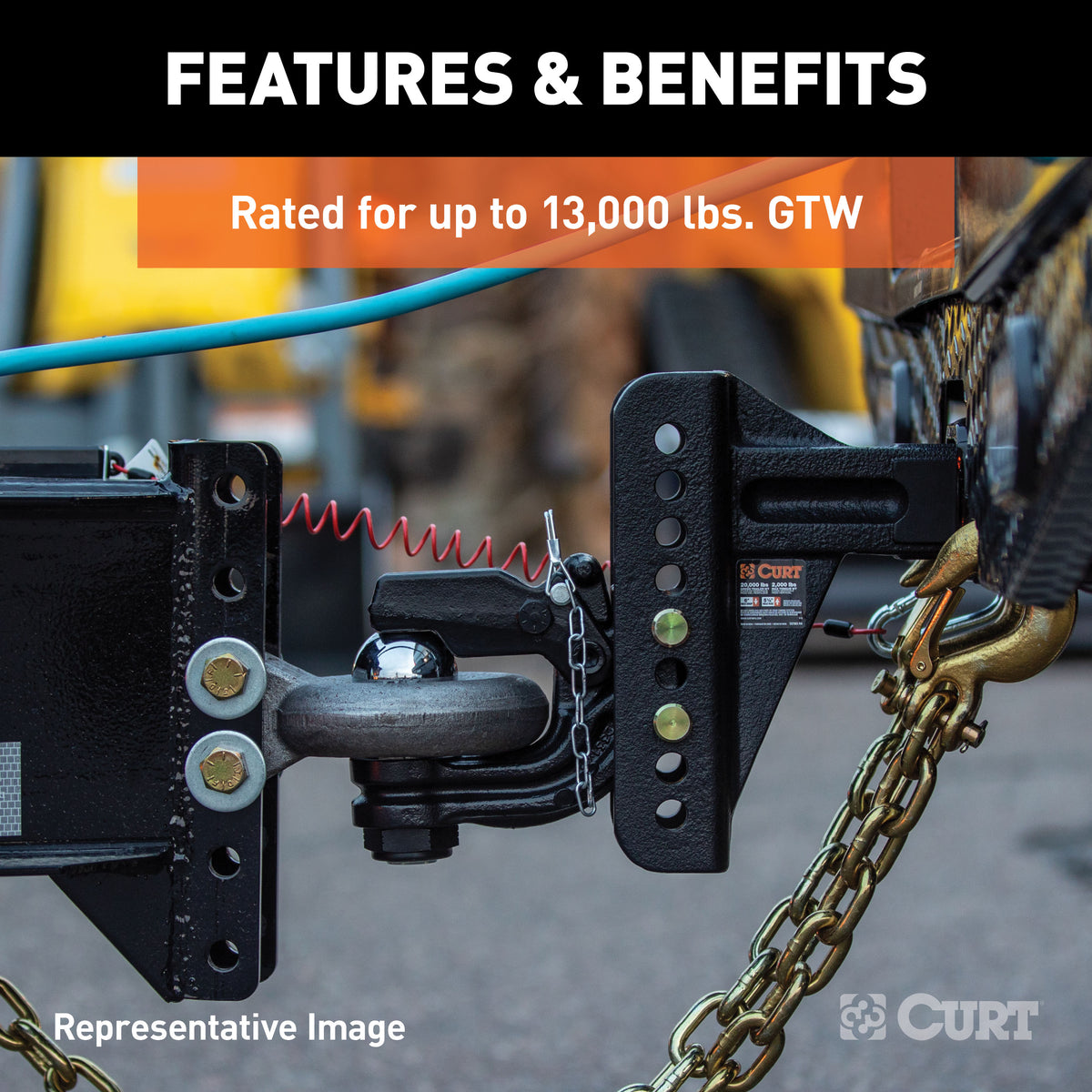 CURT 45907 Adjustable Pintle Hitch Combination, 2-Inch Receiver, 6-Inch Drop, 2-5/16-Inch Ball, 13,000 lbs