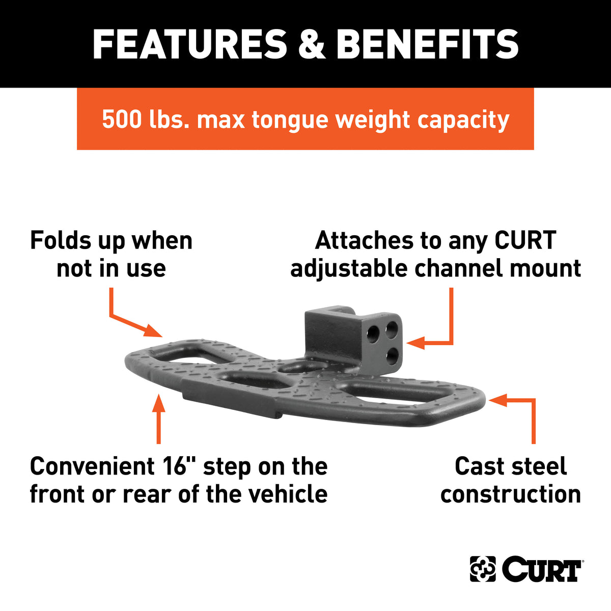CURT 45909 Folding Hitch Step for Adjustable Channel Mount
