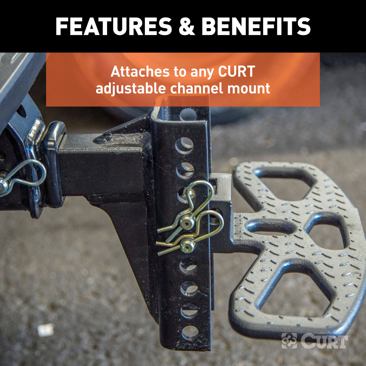 CURT 45909 Folding Hitch Step for Adjustable Channel Mount