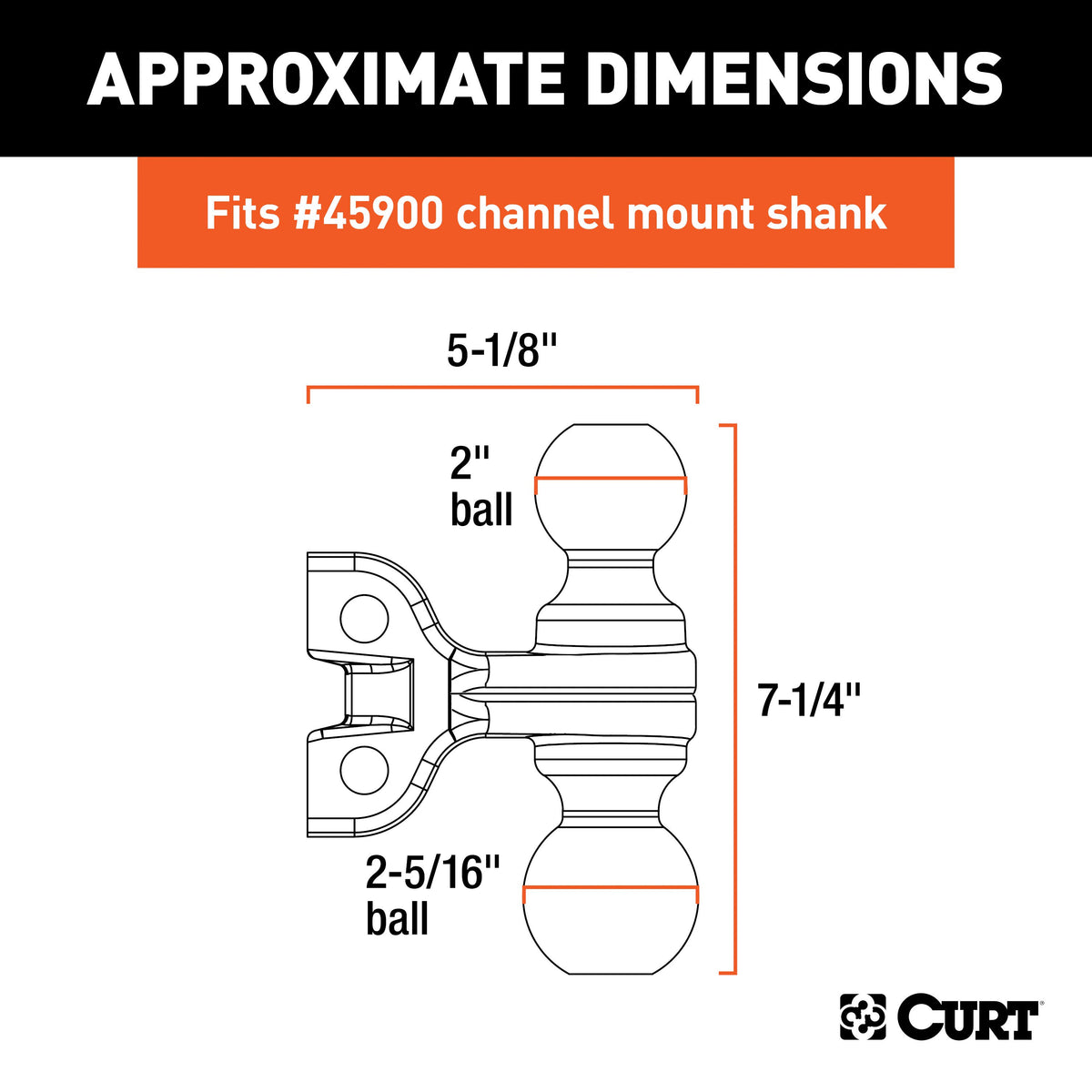 CURT 45912 Replacement Dual-Ball for Adjustable Trailer Hitch Ball Mount #45900 or #45926