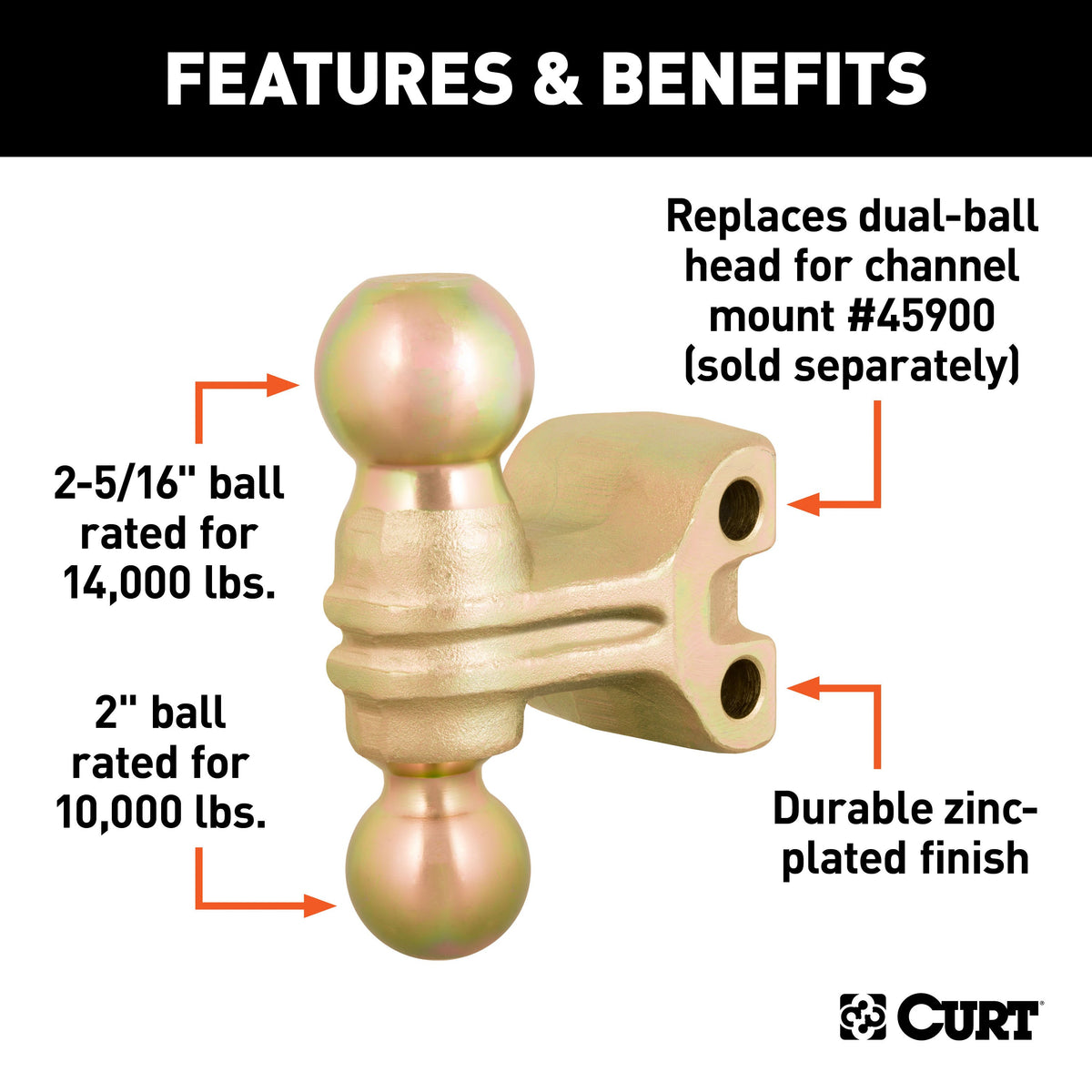 CURT 45912 Replacement Dual-Ball for Adjustable Trailer Hitch Ball Mount #45900 or #45926