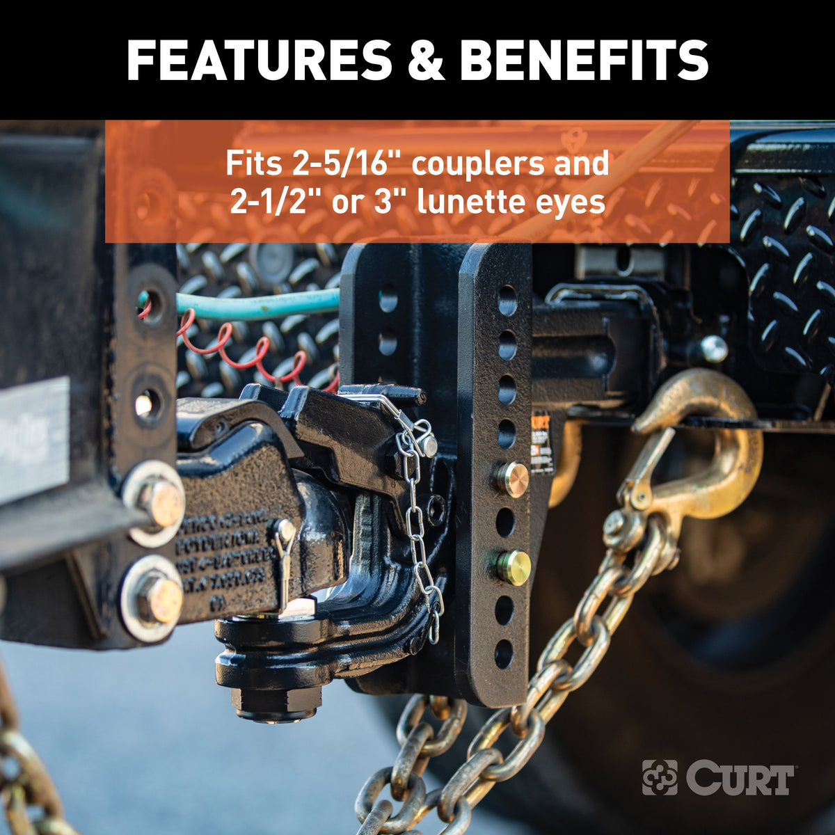 CURT 45922 Channel Mount Pintle Attachment with 2-5/16-Inch Ball, 20,000 lbs, Shank Required