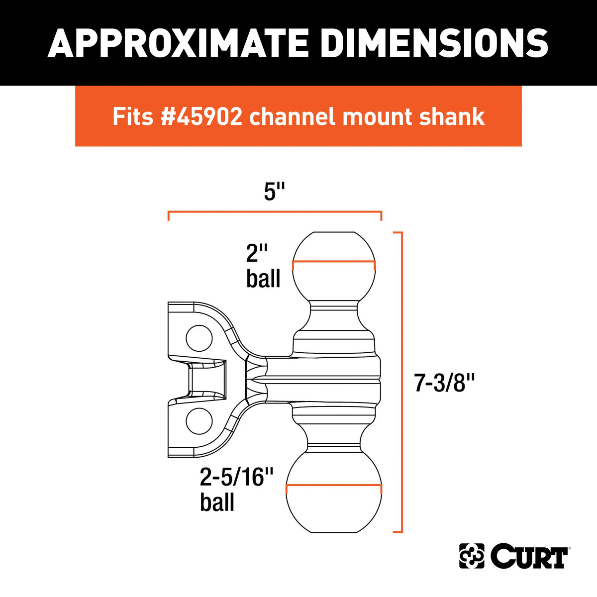 CURT 45923 Replacement Dual-Ball for Adjustable Trailer Hitch Ball Mount #45902 or #45927