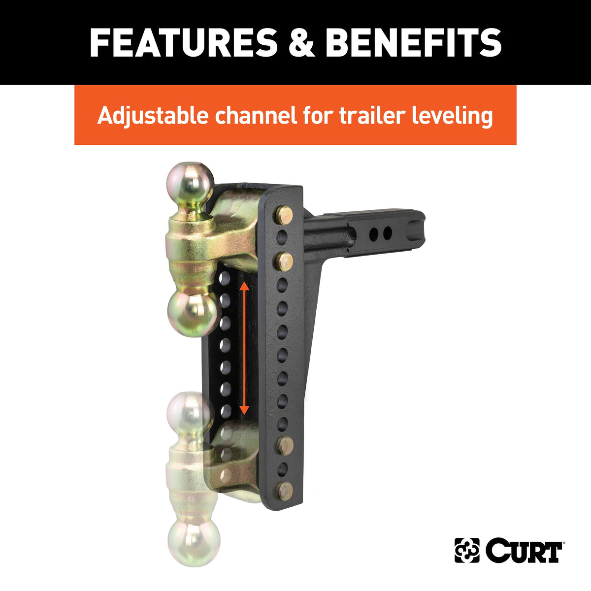 CURT 45926 Adjustable Trailer Hitch Ball Mount, 2-Inch Receiver, 10-1/8-Inch Drop, 2 and 2-5/16-Inch Balls, 14,000 lbs