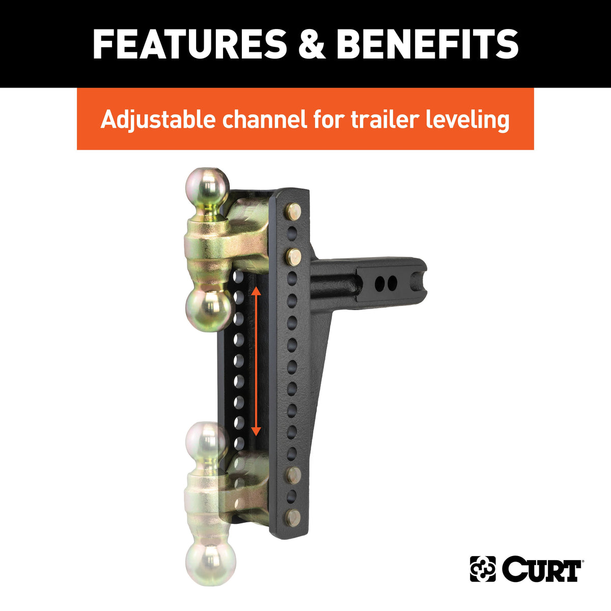 CURT 45927 Adjustable Trailer Hitch Ball Mount, 2-1/2-Inch Receiver, 10-3/8-Inch Drop, 2 and 2-5/16-Inch Balls, 20,000 lbs