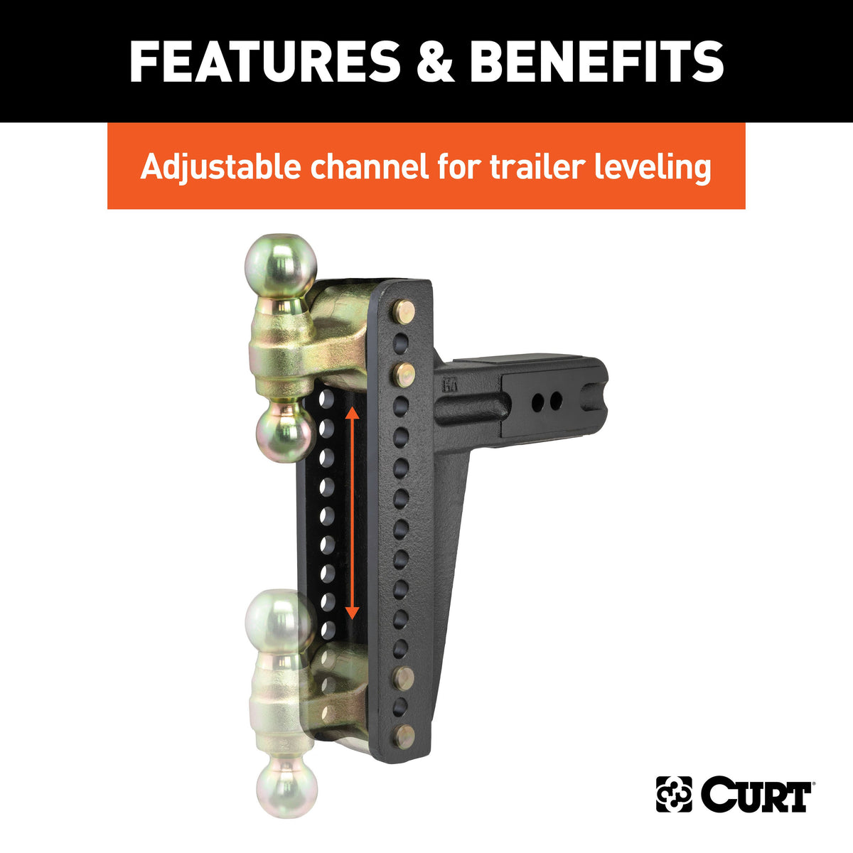CURT 45928 Adjustable Trailer Hitch Ball Mount, 3-Inch Receiver, 10-5/8-Inch Drop, 2 and 2-5/16-Inch Balls, 21,000 lbs