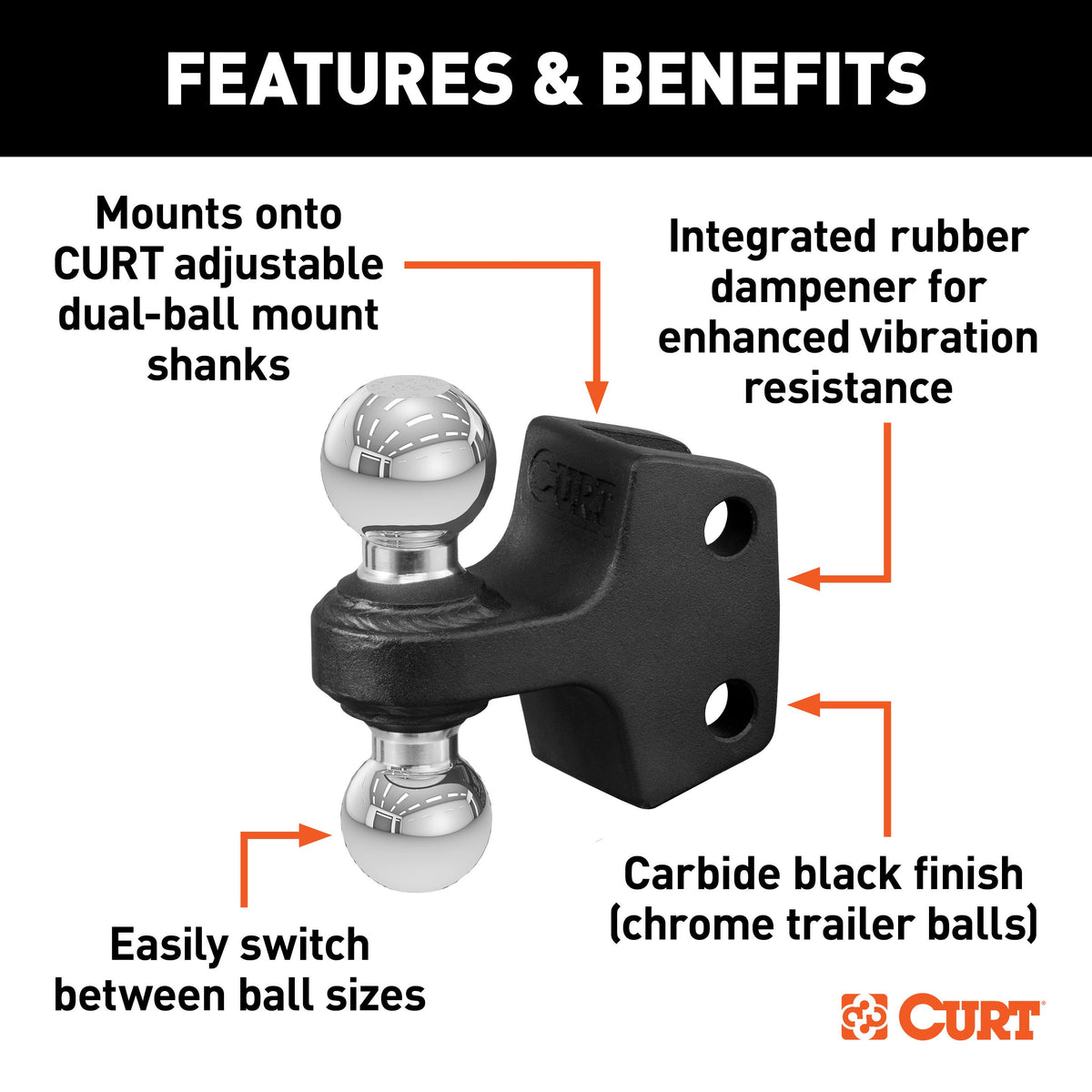 CURT 45933 Dual Ball Attachment for Weight Distribution Shank, 2 and 2-5/16-Inch, Up to 15,000 lbs