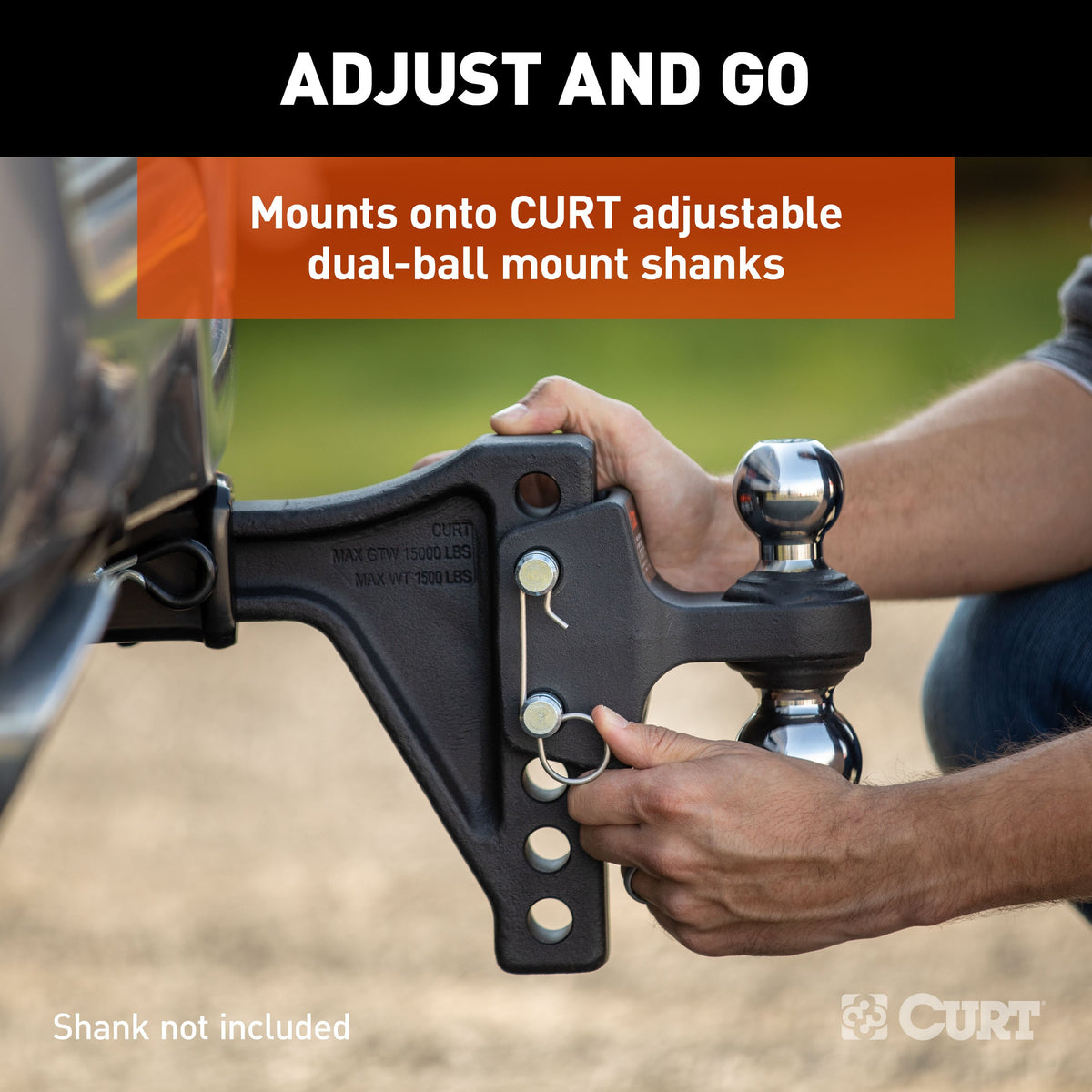 CURT 45933 Dual Ball Attachment for Weight Distribution Shank, 2 and 2-5/16-Inch, Up to 15,000 lbs