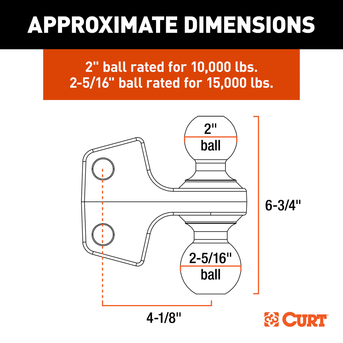 CURT 45934 HD Dual Ball Attachment for Weight Distribution Shank, 2 and 2-5/16-Inch, Up to 20,000 lbs