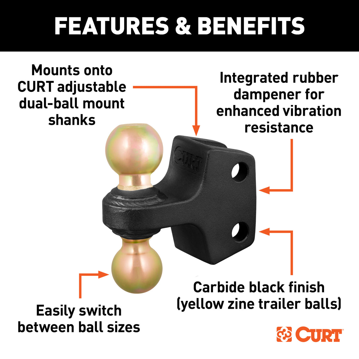 CURT 45934 HD Dual Ball Attachment for Weight Distribution Shank, 2 and 2-5/16-Inch, Up to 20,000 lbs