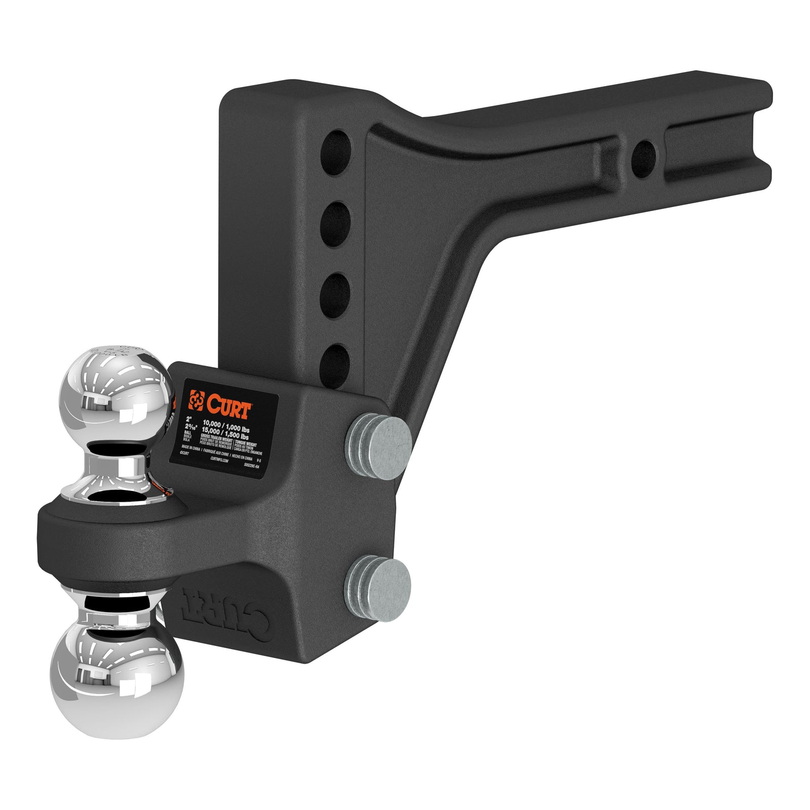 CURT 45935 Adjustable Trailer Hitch Ball Mount with Dual Ball, 2" Shank, Up to 15,000 lbs