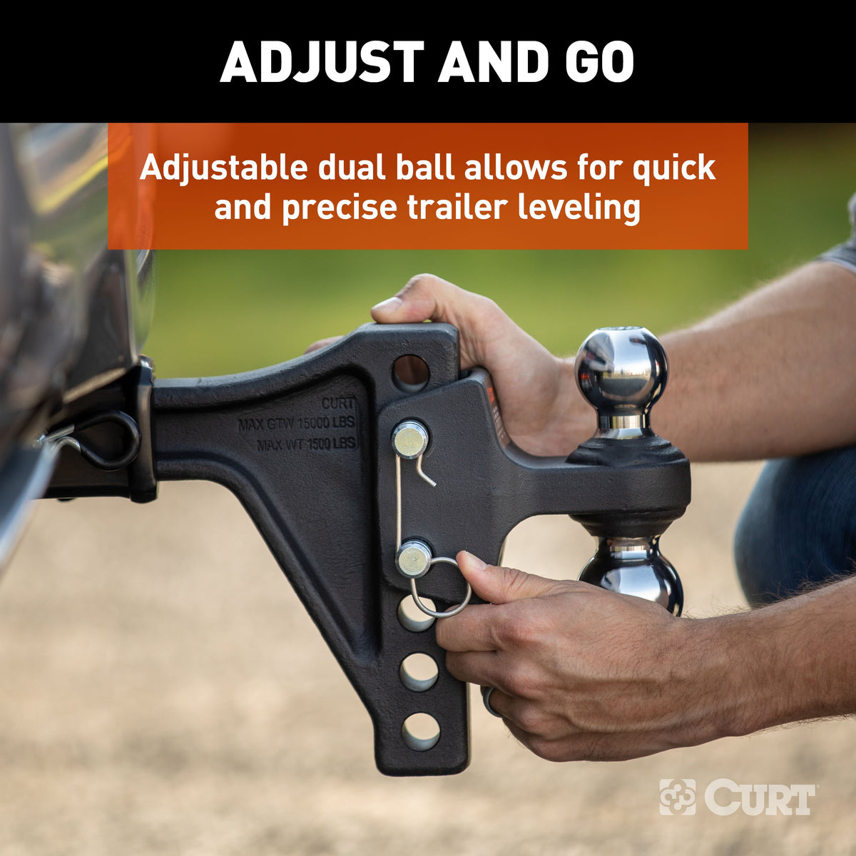 CURT 45935 Adjustable Trailer Hitch Ball Mount with Dual Ball, 2" Shank, Up to 15,000 lbs