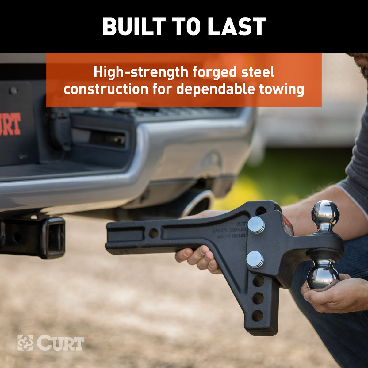 CURT 45935 Adjustable Trailer Hitch Ball Mount with Dual Ball, 2" Shank, Up to 15,000 lbs