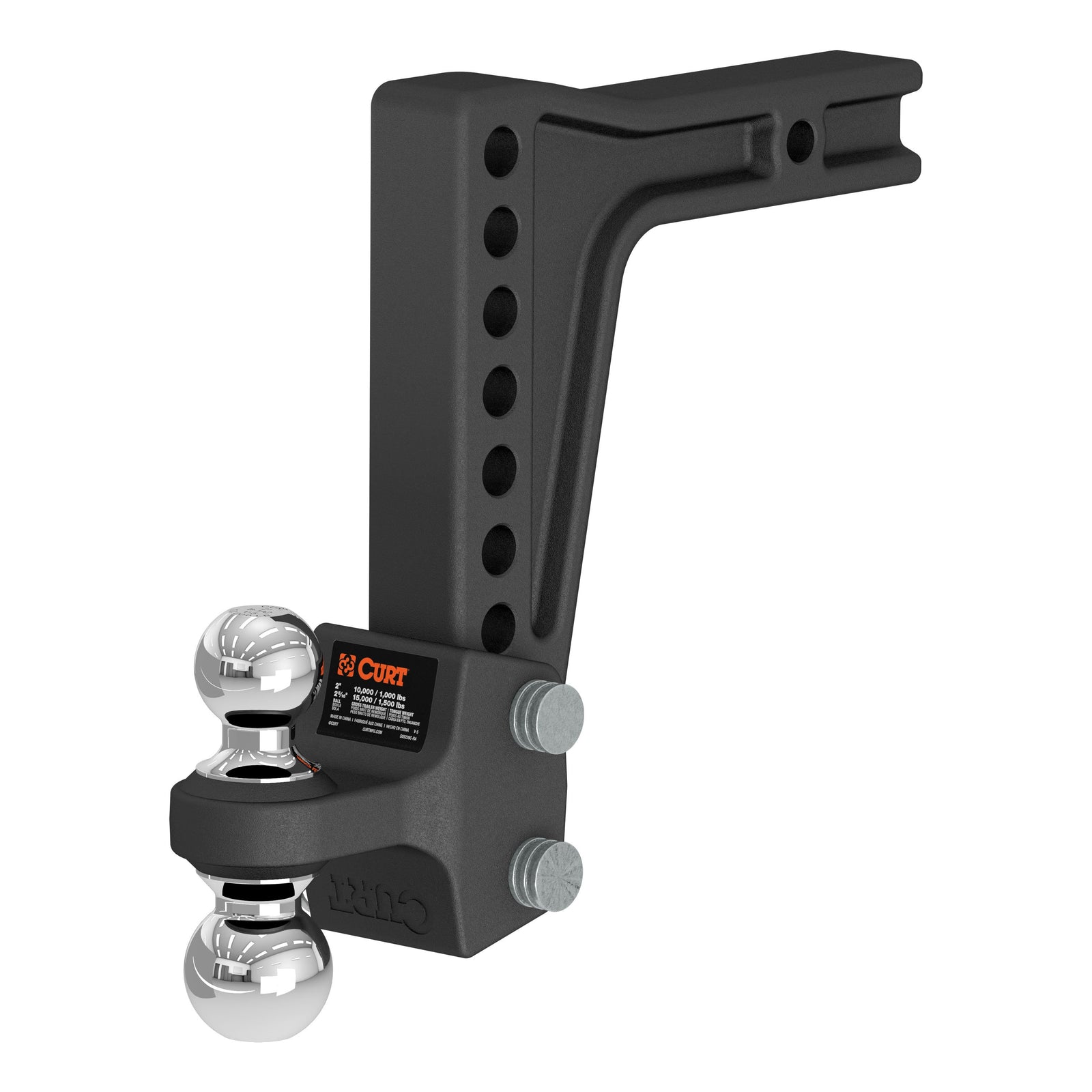 CURT 45936 Deep-Drop Adjustable Trailer Hitch Ball Mount with Dual Ball, 2" Shank, Up to 15,000 lbs