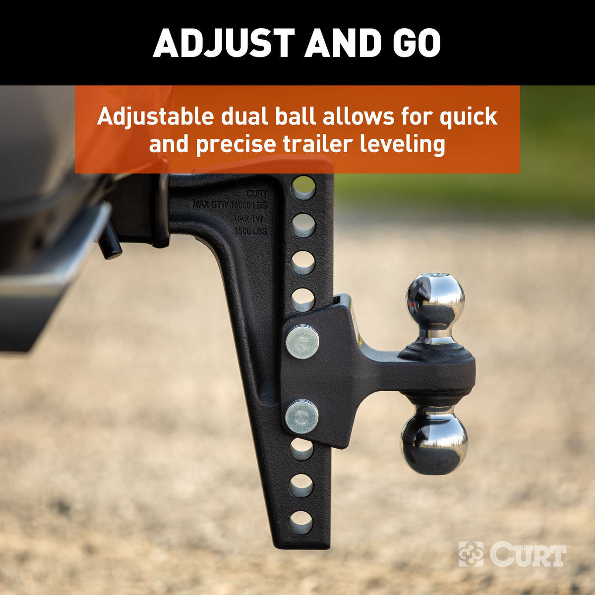 CURT 45936 Deep-Drop Adjustable Trailer Hitch Ball Mount with Dual Ball, 2" Shank, Up to 15,000 lbs