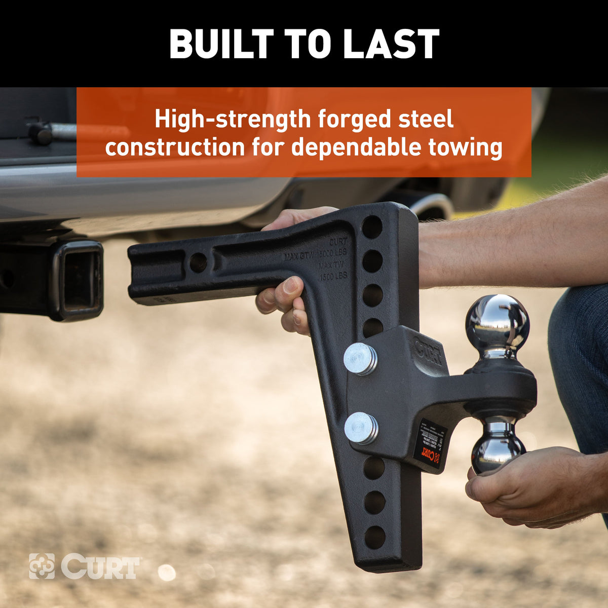 CURT 45936 Deep-Drop Adjustable Trailer Hitch Ball Mount with Dual Ball, 2" Shank, Up to 15,000 lbs