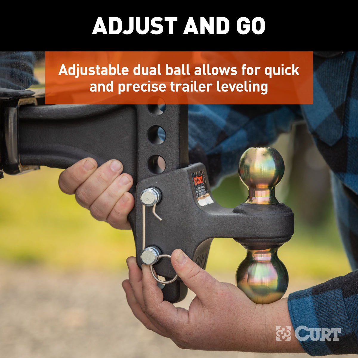 CURT 45937 HD Adjustable Hitch Ball Mount with Dual Ball, 2-1/2" Shank, Up to 20,000 lbs