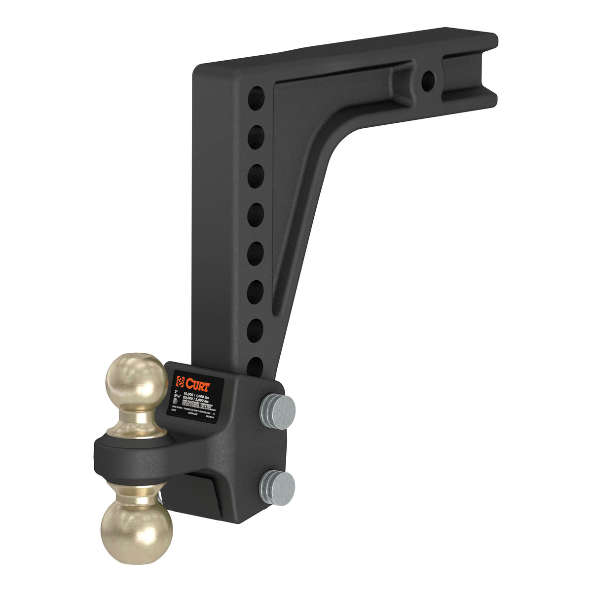 CURT 45939 HD Deep-Drop Adjustable Trailer Hitch Ball Mount with Dual Ball, 2-1/2" Shank, Up to 20,000 lbs