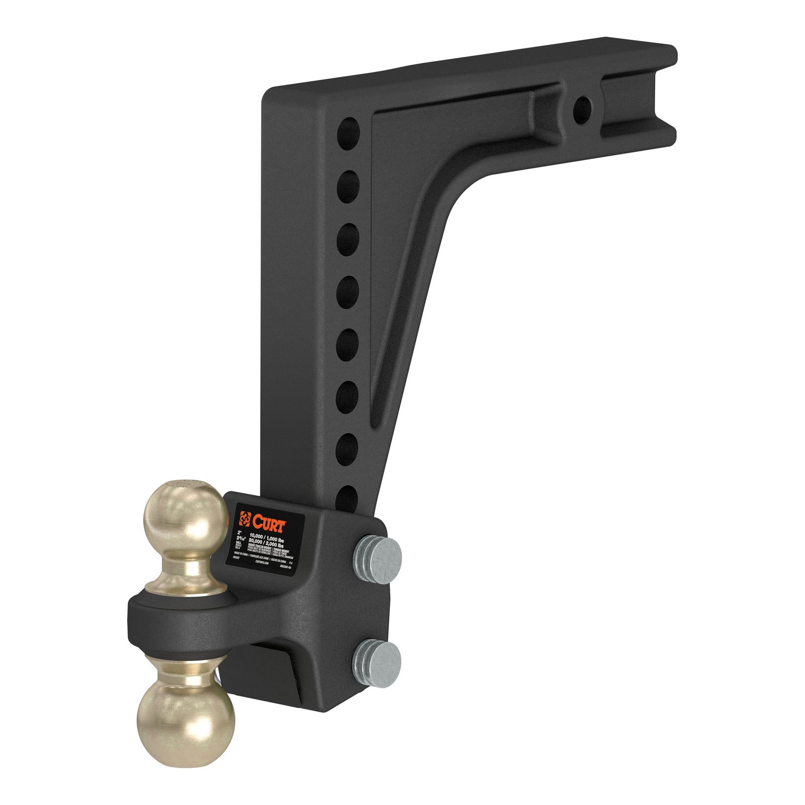 CURT 45939 HD Deep-Drop Adjustable Trailer Hitch Ball Mount with Dual Ball, 2-1/2" Shank, Up to 20,000 lbs