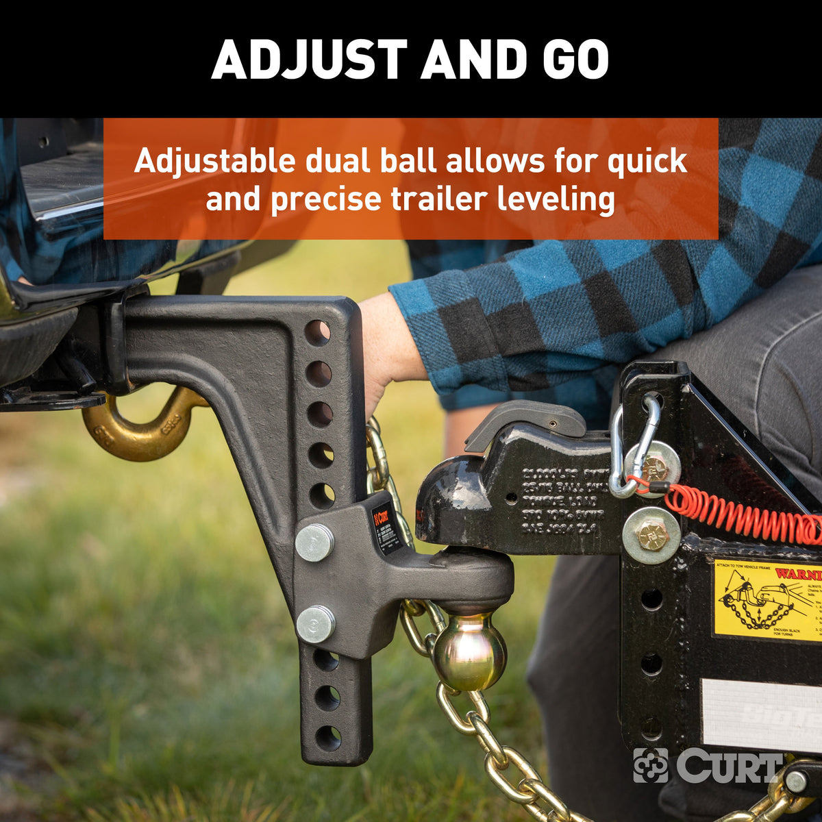 CURT 45939 HD Deep-Drop Adjustable Trailer Hitch Ball Mount with Dual Ball, 2-1/2" Shank, Up to 20,000 lbs