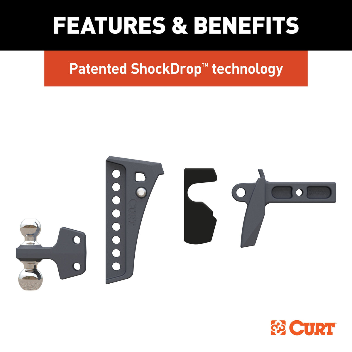 CURT 45951 Rebellion XD Adjustable Cushion Hitch Ball Mount, 2-Inch Receiver, 15,000 lbs., 6-Inch Drop