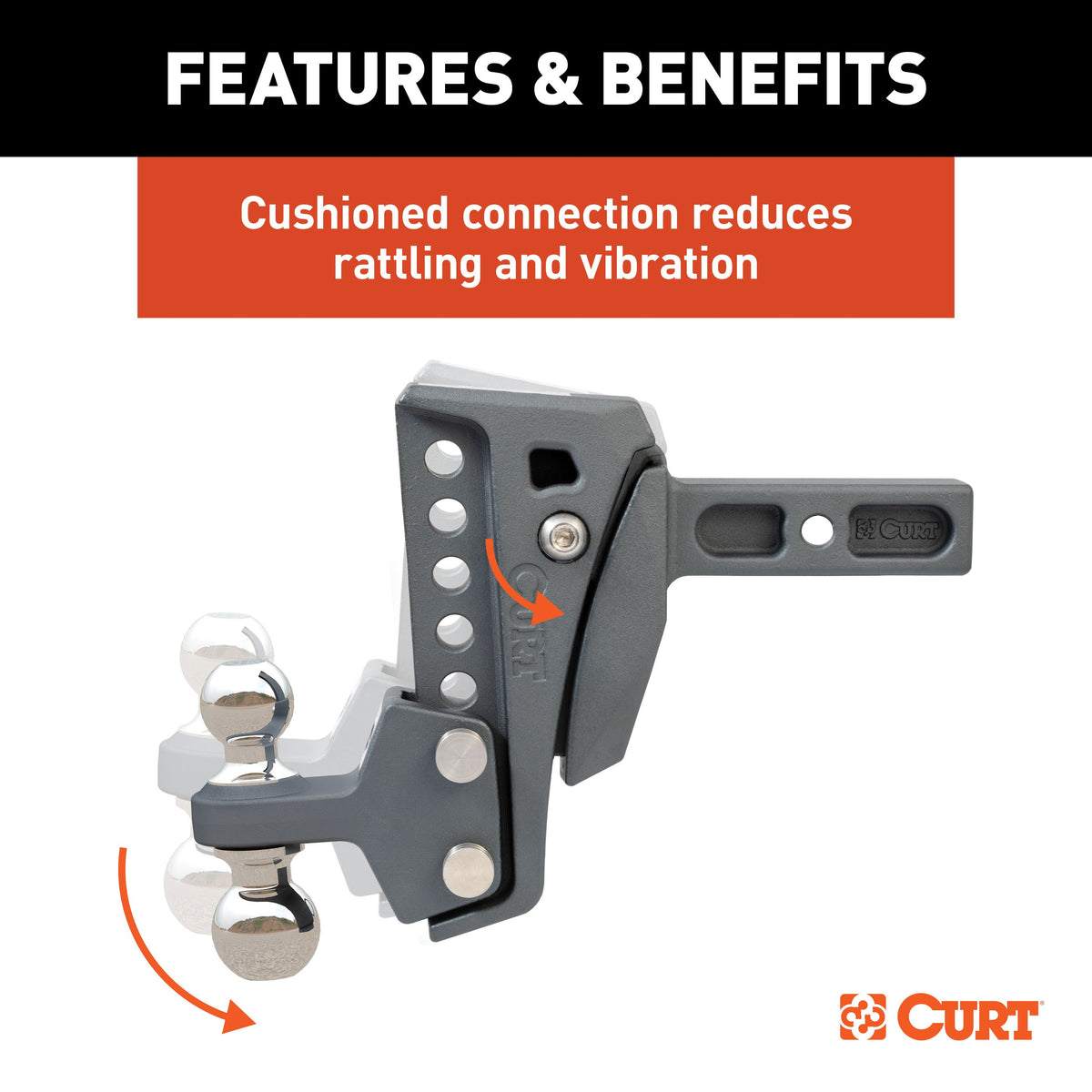 CURT 45951 Rebellion XD Adjustable Cushion Hitch Ball Mount, 2-Inch Receiver, 15,000 lbs., 6-Inch Drop