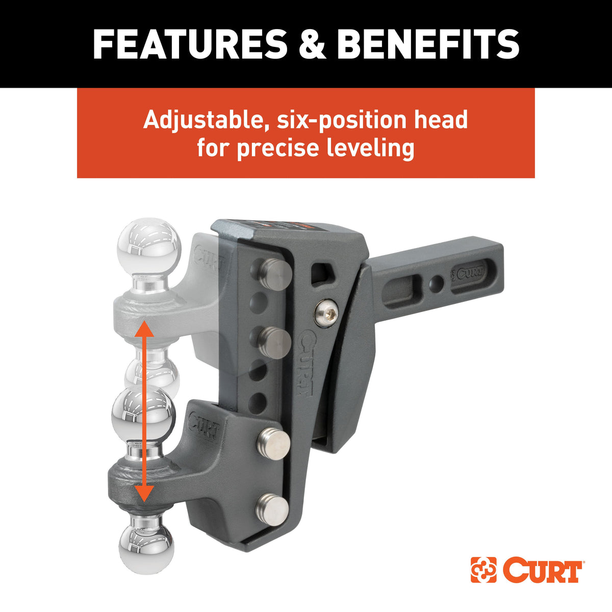 CURT 45951 Rebellion XD Adjustable Cushion Hitch Ball Mount, 2-Inch Receiver, 15,000 lbs., 6-Inch Drop