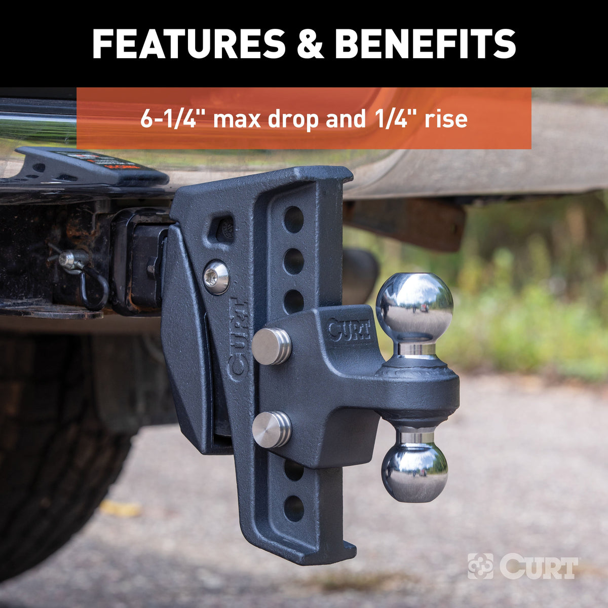CURT 45951 Rebellion XD Adjustable Cushion Hitch Ball Mount, 2-Inch Receiver, 15,000 lbs., 6-Inch Drop