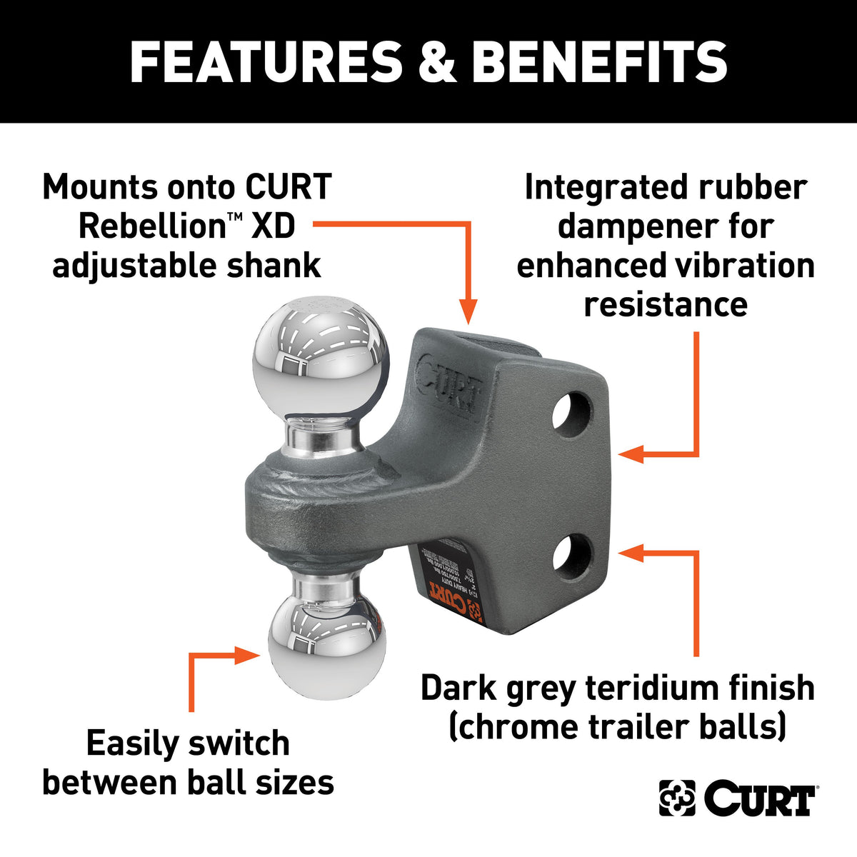 CURT 45952 Replacement Rebellion XD Dual Ball, 2, 2-5/16-Inch, Up to 15K