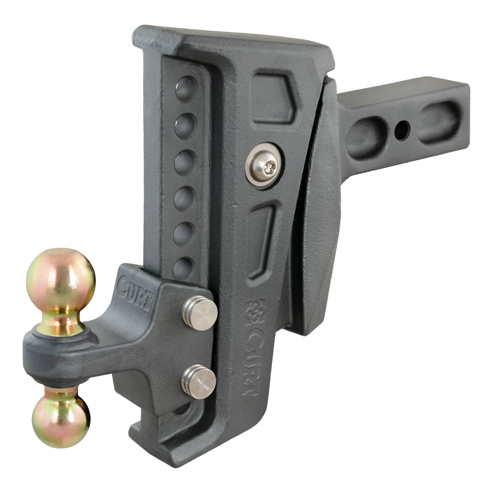 CURT 45955 Rebellion XD Adjustable Cushion Hitch with Dual Ball, 2-1/2-Inch Receiver, 2, 2-5/16-In Balls, 20,000 lbs, 8-In Drop