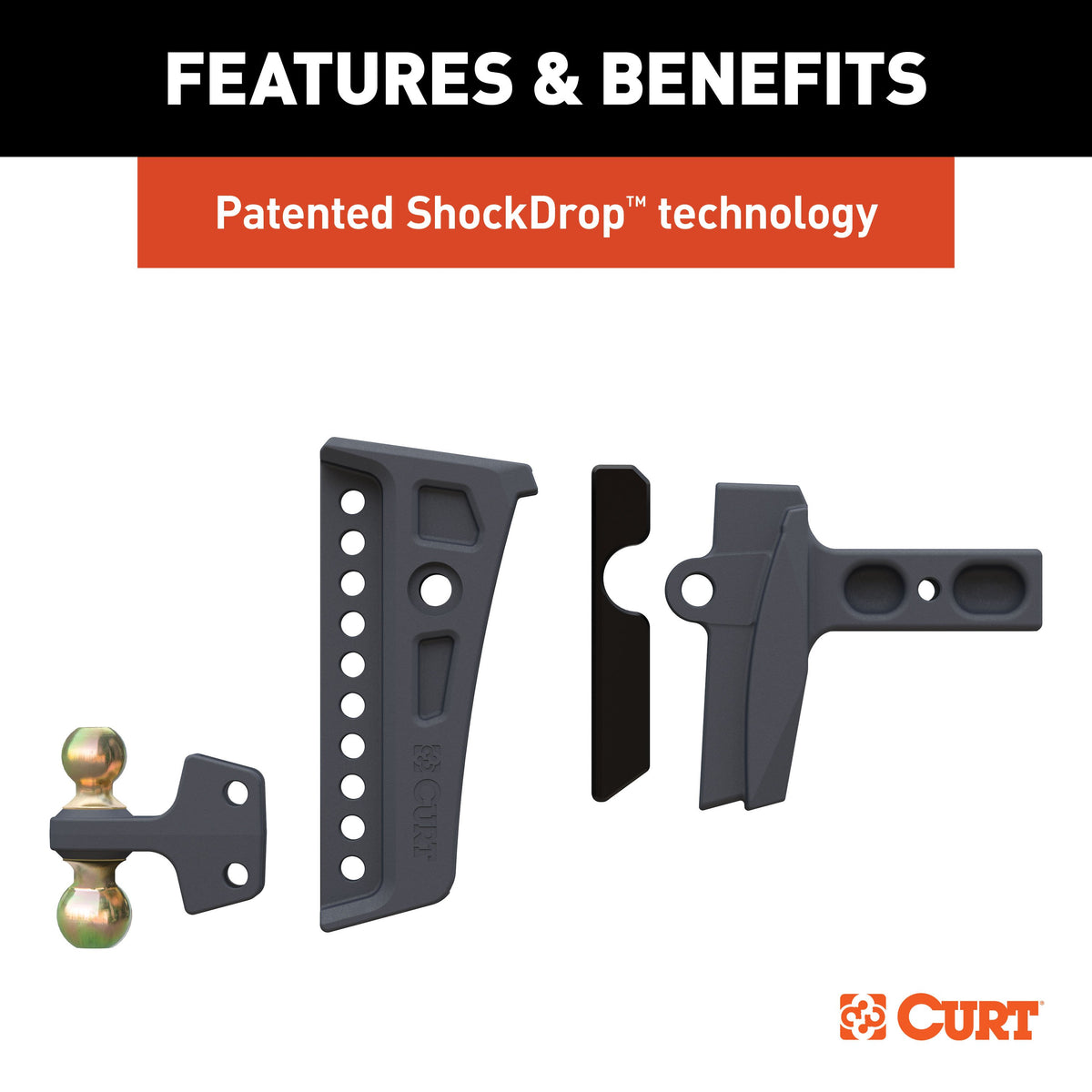 CURT 45955 Rebellion XD Adjustable Cushion Hitch with Dual Ball, 2-1/2-Inch Receiver, 2, 2-5/16-In Balls, 20,000 lbs, 8-In Drop