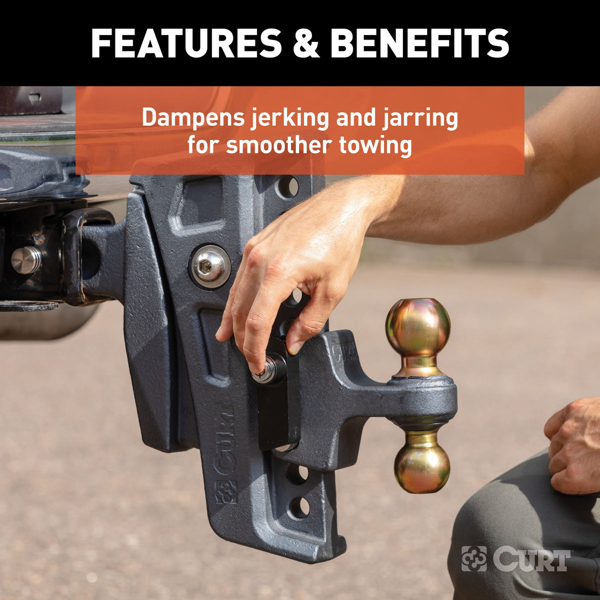 CURT 45955 Rebellion XD Adjustable Cushion Hitch with Dual Ball, 2-1/2-Inch Receiver, 2, 2-5/16-In Balls, 20,000 lbs, 8-In Drop
