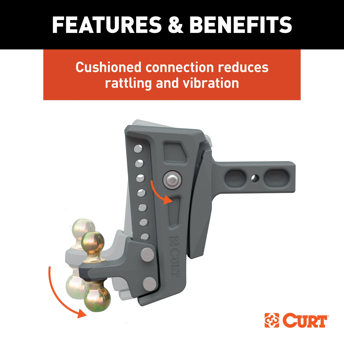CURT 45955 Rebellion XD Adjustable Cushion Hitch with Dual Ball, 2-1/2-Inch Receiver, 2, 2-5/16-In Balls, 20,000 lbs, 8-In Drop