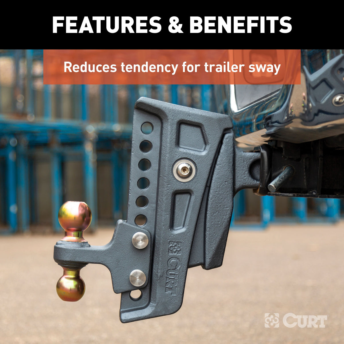 CURT 45955 Rebellion XD Adjustable Cushion Hitch with Dual Ball, 2-1/2-Inch Receiver, 2, 2-5/16-In Balls, 20,000 lbs, 8-In Drop