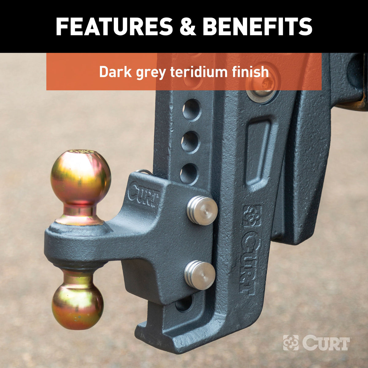 CURT 45955 Rebellion XD Adjustable Cushion Hitch with Dual Ball, 2-1/2-Inch Receiver, 2, 2-5/16-In Balls, 20,000 lbs, 8-In Drop